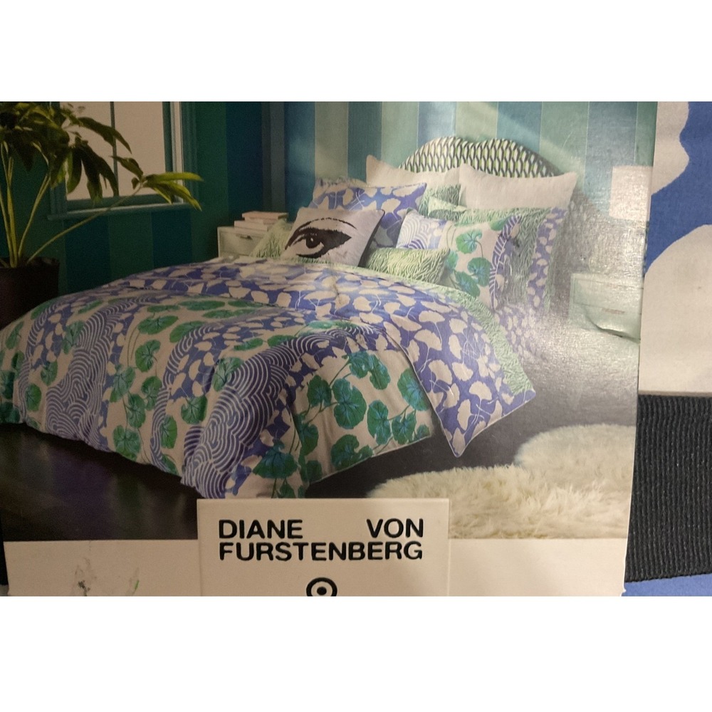 NWT Diane Von Furstenberg Duvet Cover Set Full Queen Floral Reversible - Picture 3 of 4